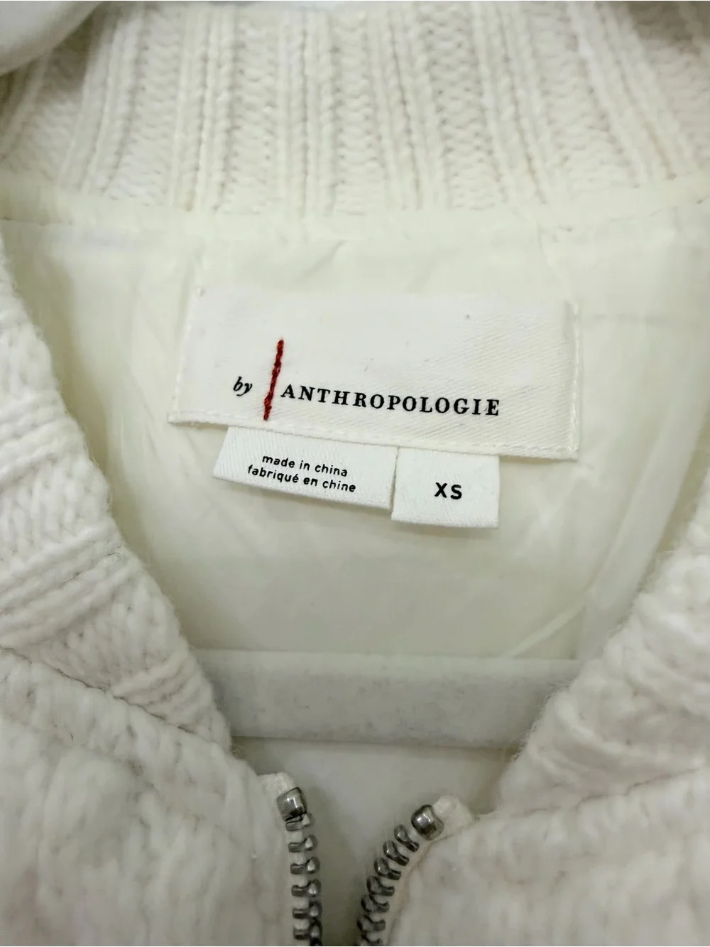 Anthropologie Cream Cable Knit Bomber Jacket